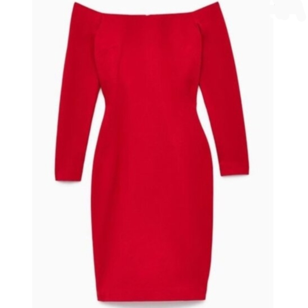 Aritzia Babaton Red Payton Dress Off The Shoulder Long Sleeve